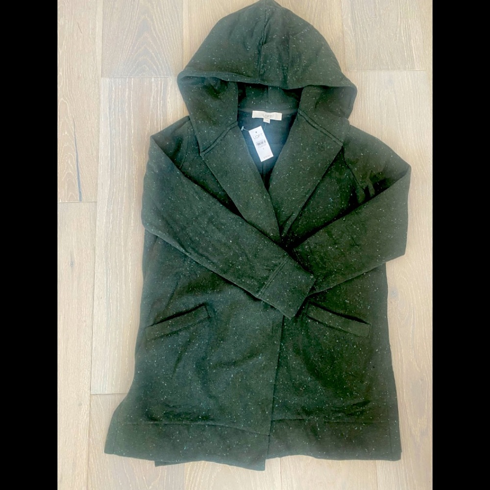 LOFT Green Speckled Open Front Super Soft Cardigan